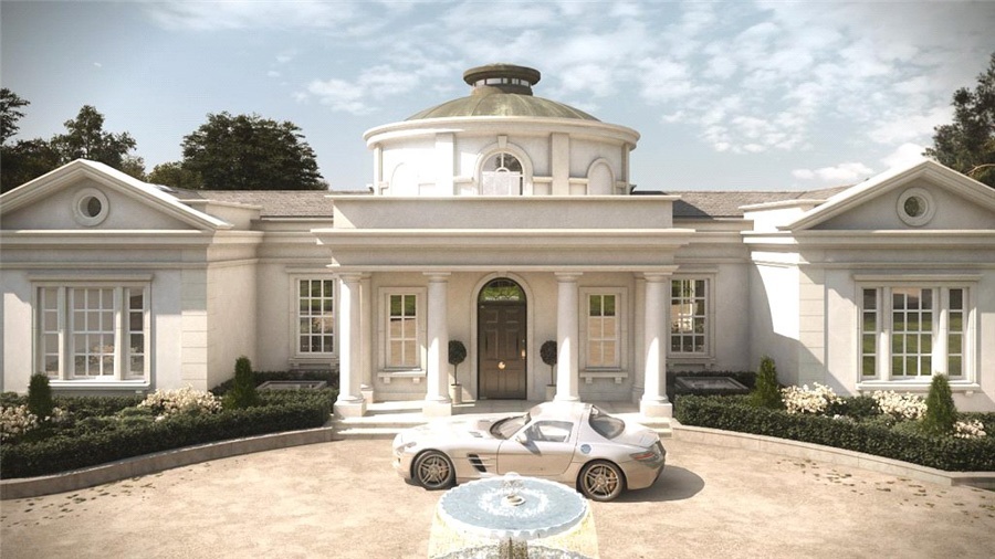 This Neoclassical-style home has a stately library, spa, pool, and sauna, offering the ideal mix of activities and total relaxation in a stylish interior.