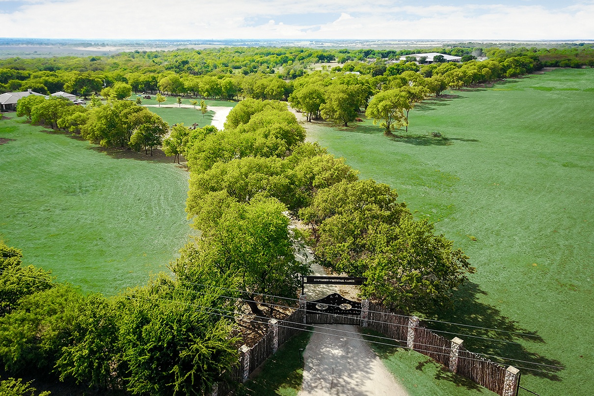 This 500-acre Texas ranch has an equine facility with custom-designed stalls, a wash bay, feed store, tack room, horse walker, and roping chutes.