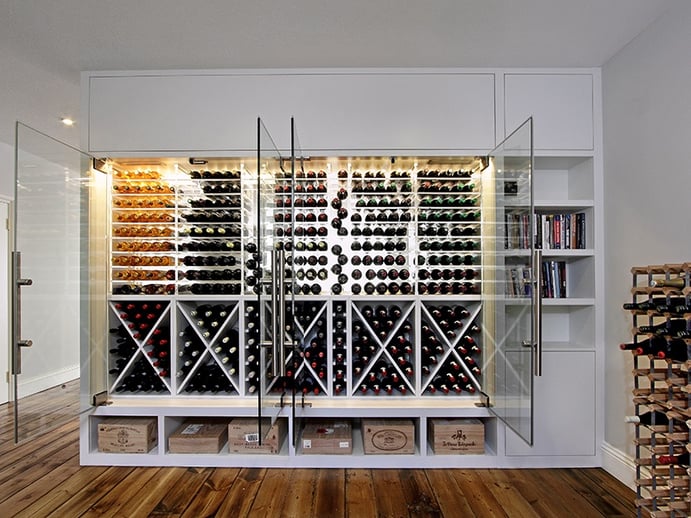 Cellar Maison's wine walls are a practical solution where floor area is limited—they are about as deep as a typical bookshelf. Cellar Maison's wine walls are a practical solution where floor area is limited—they are about as deep as a typical bookshelf.