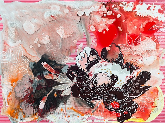 Elisabeth Condon, <i>Unnatural Life</i>, 2016. Acrylic and ink on linen, 54 x 72 inches. Courtesy Emerson Dorsch Gallery, Miami, Florida/Phillip Reed