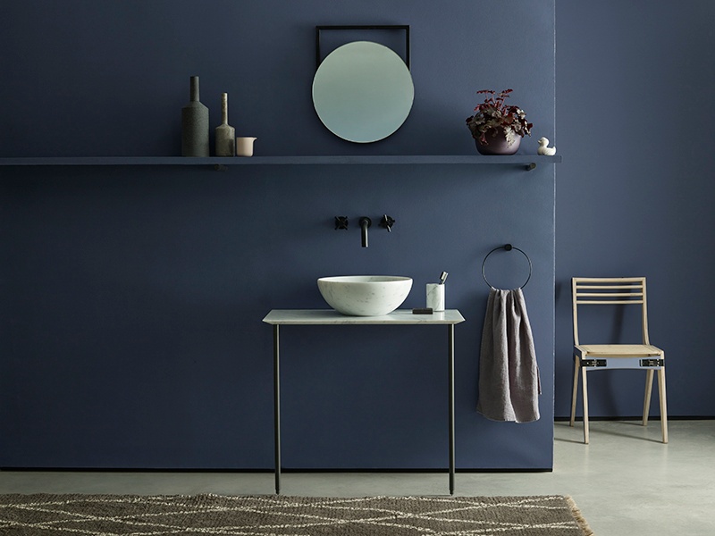 Trumpet by Earthborn is a deep bluey purple with chalky undertones, designed to envelop and relax. 