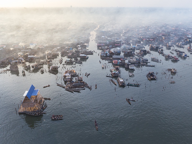 Makoko Floating School in Lagos, Nigeria was a prototype floating structure, built for the water community of Makoko. Photograph: Iwan Baan.