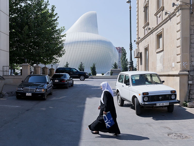 Iwan Baan is known for incorporating people into his shots, showing how they interact with the buildings and the environments they sit within, such as here at Zaha Hadid’s Heydar Aliyev Center in Baku, Azerbaijan. Photograph: Iwan Baan.