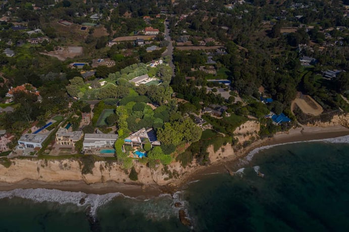 The estate’s swimming pool overlooks the Pacific from the south-facing vantage of Point Dume.