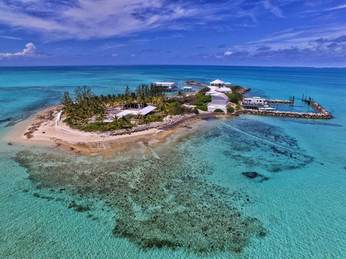 Located just off the coast of Eleuthera in the Bahamas, Lobster Island is a resort-style sanctuary accessible via boat, seaplane, or helicopter.