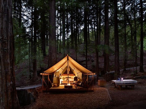 Glamping at Ventana Big Sur is a luxurious way to connect with California's great outdoors. Guests benefit from indulgent amenities that include an elegant bath house and custom-curated picnic baskets.